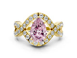 Yellow gold Fancy Pink Pear  Solitaire Twist Band Pavé Diamond Engagement Ring_75