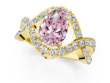 Yellow gold Fancy Pink Pear  Solitaire Twist Band Pavé Diamond Engagement Ring_76