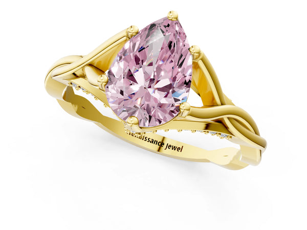 Yellow gold Fancy Pink Pear  Solitaire Twist Band Six-Prong Setting