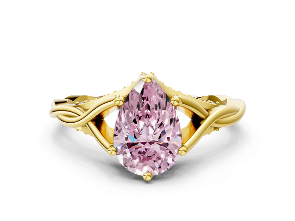 Yellow gold Fancy Pink Pear  Solitaire Twist Band Six-Prong Setting