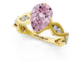 Yellow gold Fancy Pink Pear  Solitaire Twist Band with Leaf Prong Setting 1