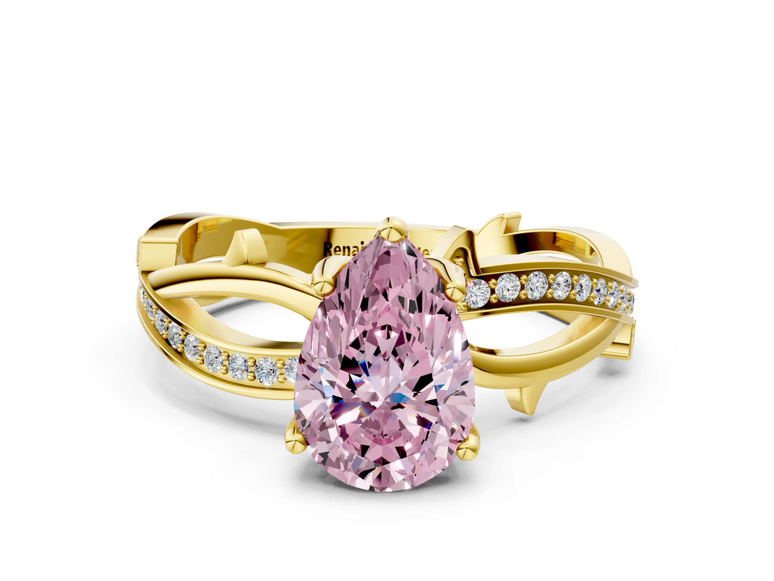 Yellow gold Fancy Pink Pear  Solitaire Twist Band with Pavé Accents and Four-Prong Setting_21