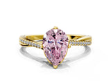 Yellow gold Fancy Pink Pear  Solitaire Twist Band with Pavé Diamonds and Four-Prong Setting_72