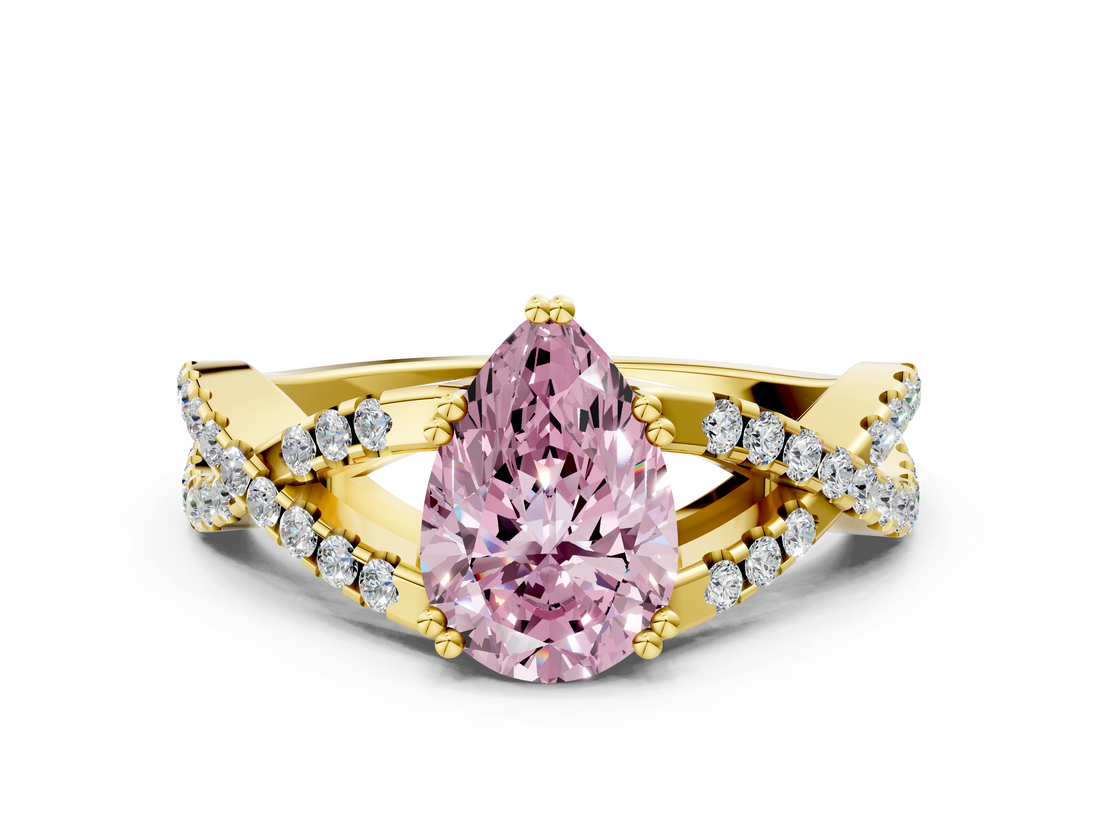 Yellow gold Fancy Pink Pear  Solitaire Twist Band with Pavé Setting and Four-Prong Setting_17