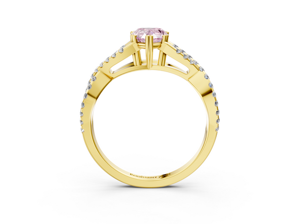 Yellow gold Fancy Pink Pear Cut Diamond Solitaire Ring with Four-Prong Setting and Twisted Pavé Band