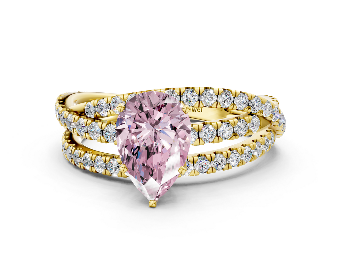 Yellow gold Fancy Pink Pear  Solitaire Twist Band with Pavé Setting and Four-Prong Setting_91