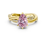 Yellow gold Fancy Pink Pear  Solitaire Twist Band with Pave Prong Setting_64
