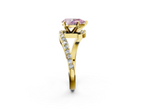 Yellow gold Fancy Pink Pear  Solitaire Twist Band with Pave Set Diamonds and Four-Prong Setting_93