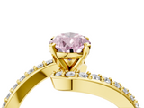 Yellow gold Fancy Pink Pear  Solitaire Twist Band with Pave Set Diamonds and Four-Prong Setting_95