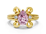Yellow gold Fancy Pink Pear  Solitaire Twisted Band Scroll Prong Ring_3