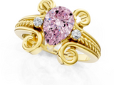 Yellow gold Fancy Pink Pear  Solitaire Twisted Band Scroll Prong Ring_4