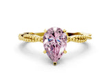 Yellow gold Fancy Pink Pear  Solitaire Twisted Band with Bead Prong Setting_392