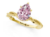 Yellow gold Fancy Pink Pear  Solitaire Twisted Band with Bead Prong Setting_393