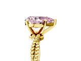 Yellow gold Fancy Pink Pear  Solitaire Twisted Band with Bead Prong Setting_397