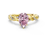 Yellow gold Fancy Pink Pear  Solitaire Twisted Band with Pavé Accents and Four-Prong Setting_3