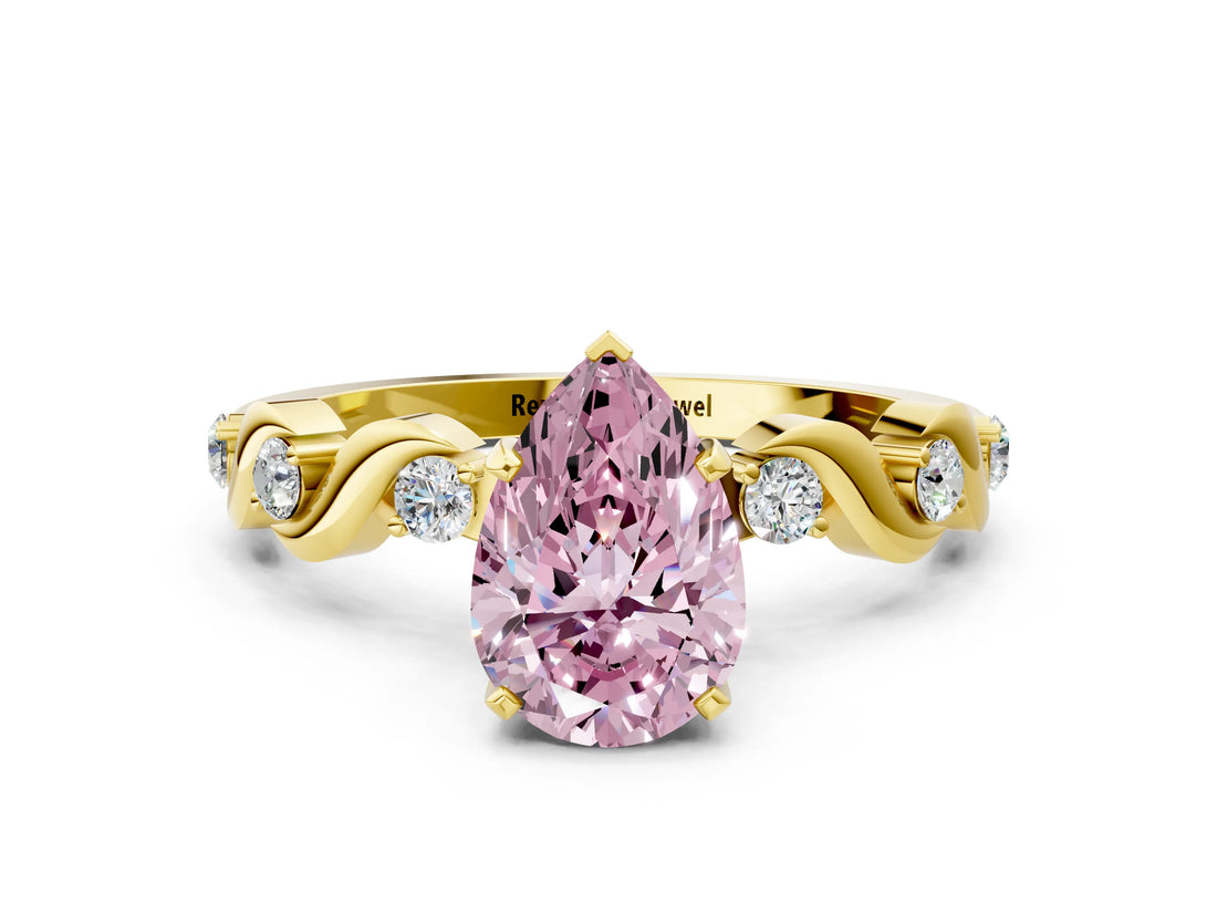 Yellow gold Fancy Pink Pear  Solitaire Twisted Band with Prong Setting