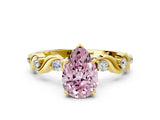Yellow gold Fancy Pink Pear  Solitaire Twisted Band with Prong Setting
