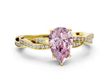 Yellow gold Fancy Pink Pear  Solitaire Twisted Pave Diamond Ring with Four-Prong Setting_12
