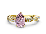 Yellow gold Fancy Pink Pear  Solitaire Twisted Pave Diamond Ring with Four-Prong Setting_80