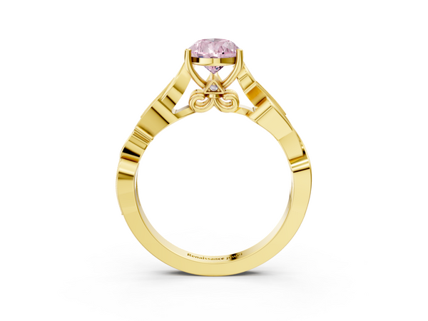 Yellow gold Fancy Pink Pear  Solitaire Vine Band with Milgrain Prong Setting