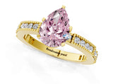 Yellow gold Fancy Pink Pear  Solitaire with Pavé Band and Four-Prong Setting_297