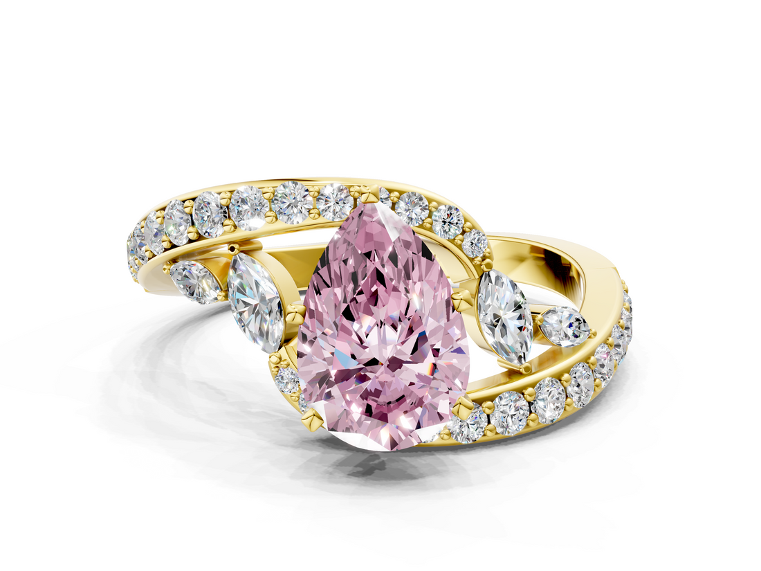Yellow gold Fancy Pink Pear  Solitaire with Pavé Twist Band and Four-Prong Setting_76
