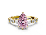 Yellow gold Fancy Pink Pear  Solitaire with Side Baguettes and Channel Set Band_65
