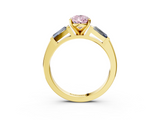 Yellow gold Fancy Pink Pear  Solitaire with Tapered Baguette Side Stones on a Classic Band with Four-Prong Setting_111