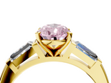 Yellow gold Fancy Pink Pear  Solitaire with Tapered Baguette Side Stones on a Classic Band with Four-Prong Setting_112