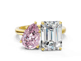 Yellow gold Fancy Pink Pear  and Emerald Cut Toi Moi Ring with Prong Setting_61