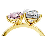 Yellow gold Fancy Pink Pear  and Emerald Cut Toi Moi Ring with Prong Setting_65