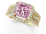 Yellow gold Fancy Pink Princess -Cut Halo Diamond Ring with Split Shank and Four-Prong Setting_18