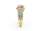 Yellow gold Fancy Pink Princess -Cut Halo Diamond Ring with Split Shank and Four-Prong Setting_19