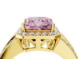 Yellow gold Fancy Pink Princess -Cut Halo Diamond Ring with Split Shank and Four-Prong Setting_21