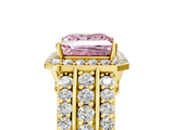 Yellow gold Fancy Pink Princess -Cut Halo Diamond Ring with Split Shank and Four-Prong Setting_22