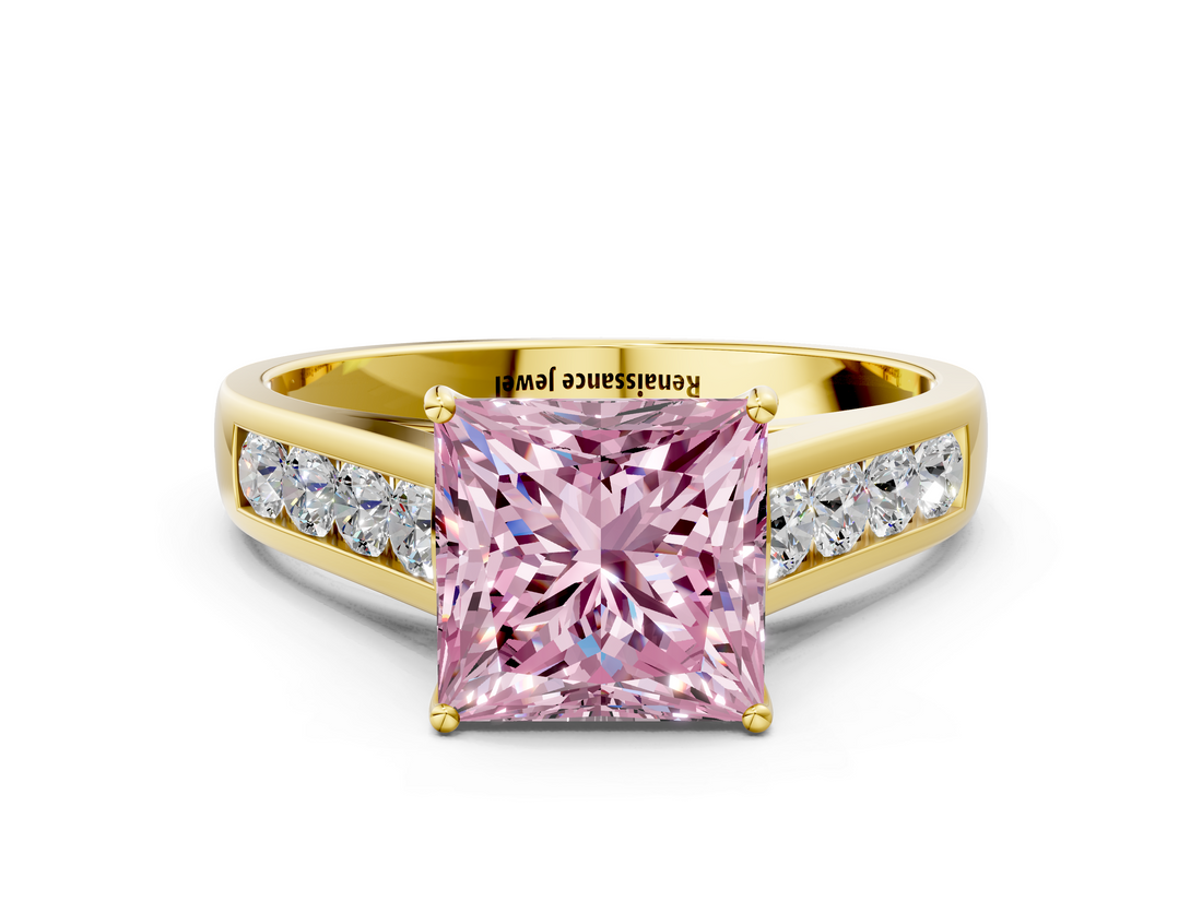 Yellow gold Fancy Pink Princess  Brilliant Channel-Set Solitaire Ring with Four-Prong Setting_17