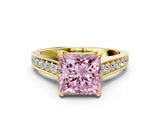 Yellow gold Fancy Pink Princess  Brilliant Cut Diamond Engagement Ring with Pavé Band and Four-Prong Setting_29