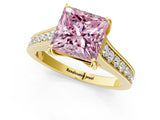 Yellow gold Fancy Pink Princess  Brilliant Cut Diamond Engagement Ring with Pavé Band and Four-Prong Setting_30
