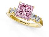 Yellow gold Fancy Pink Princess  Brilliant Cut Diamond Five-Stone Prong Set Engagement Ring with Channel Band_1