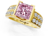 Yellow gold Fancy Pink Princess  Brilliant Diamond Channel Set Wide Band Ring with Bezel Setting_1