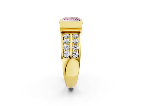 Yellow Gold Princess Cut Half Bezel Channel Set Engagement Ring Setting for Fancy Pink Center
