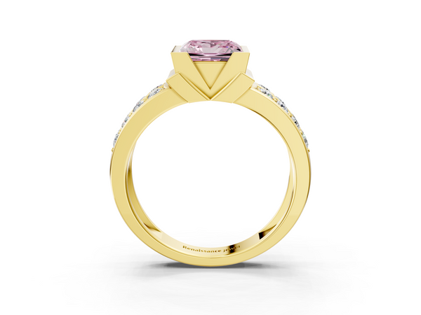 Yellow Gold Princess Cut Half Bezel Channel Set Engagement Ring Setting for Fancy Pink Center