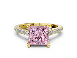Yellow gold Fancy Pink Princess  Brilliant Diamond Solitaire with Pavé Band and Four-Prong Setting 1