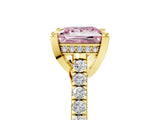 Yellow gold Fancy Pink Princess  Brilliant Diamond Solitaire with Pavé Band and Four-Prong Setting