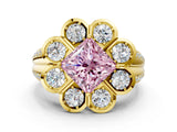 Yellow gold Fancy Pink Princess  Brilliant Flower Halo Diamond Split Shank Ring_69