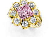 Yellow gold Fancy Pink Princess  Brilliant Flower Halo Diamond Split Shank Ring_70