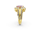 Yellow gold Fancy Pink Princess  Brilliant Flower Halo Diamond Split Shank Ring_71