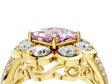 Yellow gold Fancy Pink Princess  Brilliant Flower Halo Diamond Split Shank Ring_73