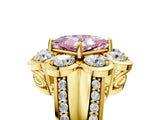 Yellow gold Fancy Pink Princess  Brilliant Flower Halo Diamond Split Shank Ring_74