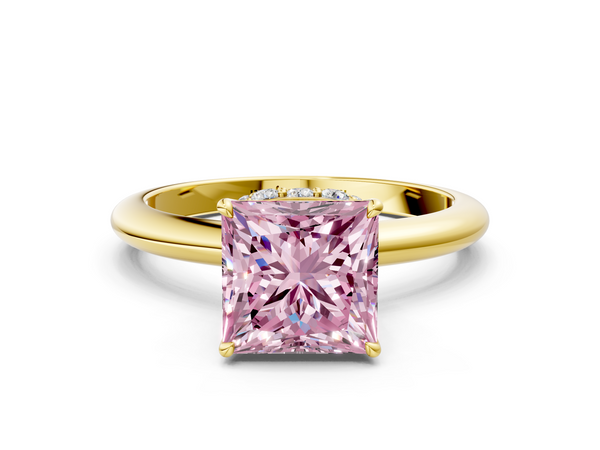 Yellow gold Fancy Pink Princess  Brilliant Solitaire Engagement Ring with Six-Prong Setting and Classic Band